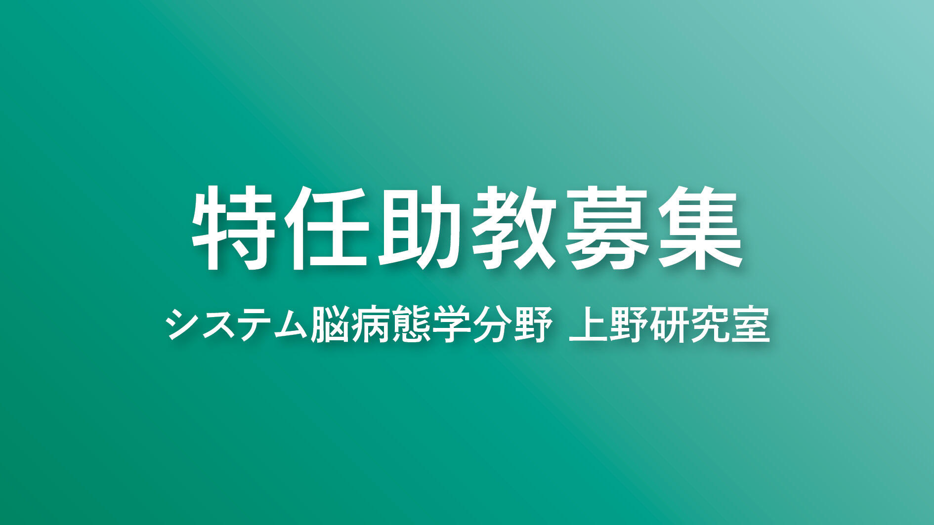 公募 特任助教1名：システム脳病態学分野（上野研究室）